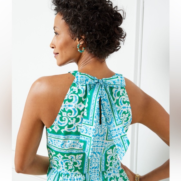 TALBOTS HALTER MAXI DRESS - MEDALLION TILES - Beach Vacation Summer Dress - Picture 3 of 10